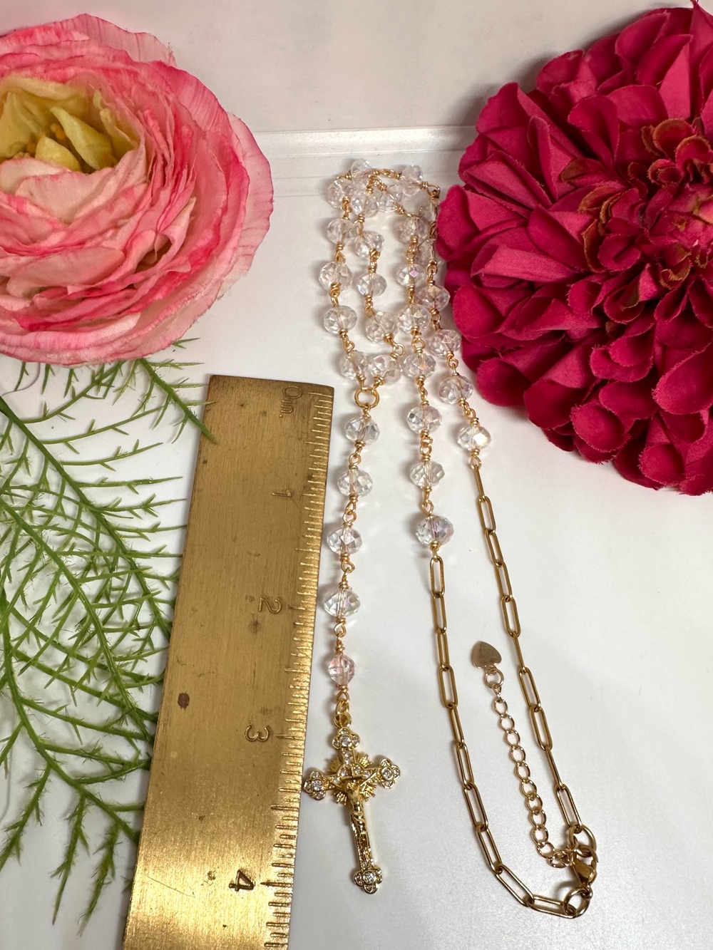 NEW ⚜️ Handmade Crystal Rosary Beaded Necklace - Picture 7 of 11